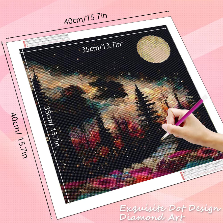 HUACAN Diamant-Mosaik Set Waldlandschaft mit Mond als 5D Kreativ-Hobby Set in Multicolor, B/H: 20 x 20 cm - Bild 2