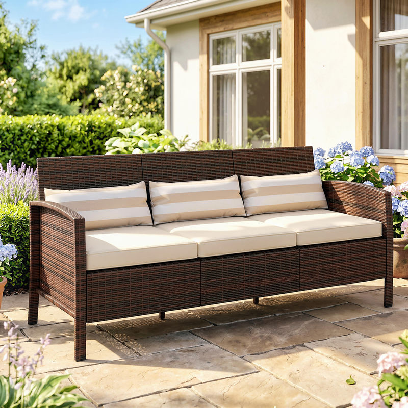 Outsunny Rattan Garten Loungesofa Dreisitzer mit Kissen, braun, B/T/H: 173 x 68 x 78 cm - Bild 2
