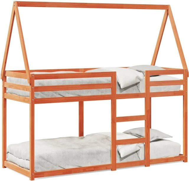 vidaXL Etagenbett mit Dach aus Massivholz Kiefer in Wachsbraun B/T/H: 80 x 200 x 205,5 cm - Bild 1