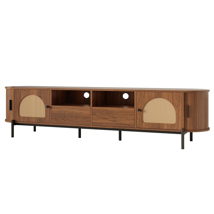 okwish TV Schrank in Braun mit Rattan-Schiebetüren und Schubladen, skandinavisches Design mit Metallbeinen, B/T/H: 200 x 40 x 49,5 cm - Bild 2