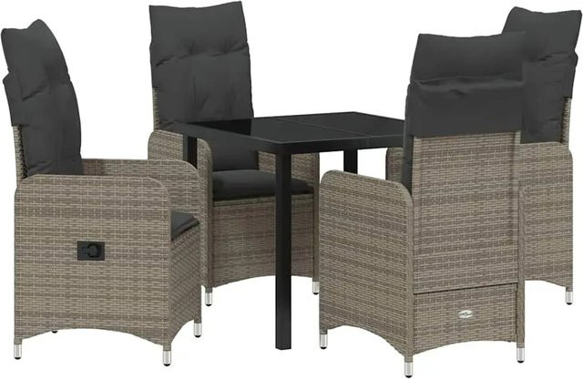 vidaXL 5-teilige Garten-Essgruppe aus Poly Rattan in Grau mit Kissen für Garten, Balkon und Terrasse - Bild 1