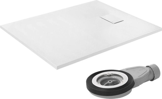 LuxeBath Duschwanne aus Mineralguss in Weiß, rechteckig mit Anti-Slip-Funktion und Ablaufgarnitur, B/T: 120 x 90 cm, Höhe: 3 cm - Bild 1