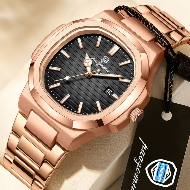 PAAZOMU Armbanduhr Quarz, Edelstahl, eckig, Datum, Herren, Schwarz, Silber - Bild 1