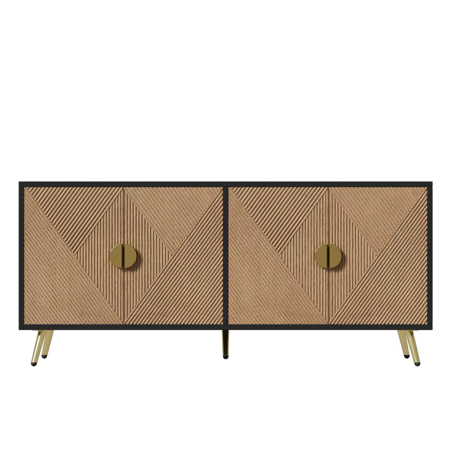 PINGGO Moderner Minimalistischer Beistellschrank mit Vier Türen in Schwarz und Gold mit Matt-Finish und Geometrischem Design für dein Wohnzimmer - Bild 2