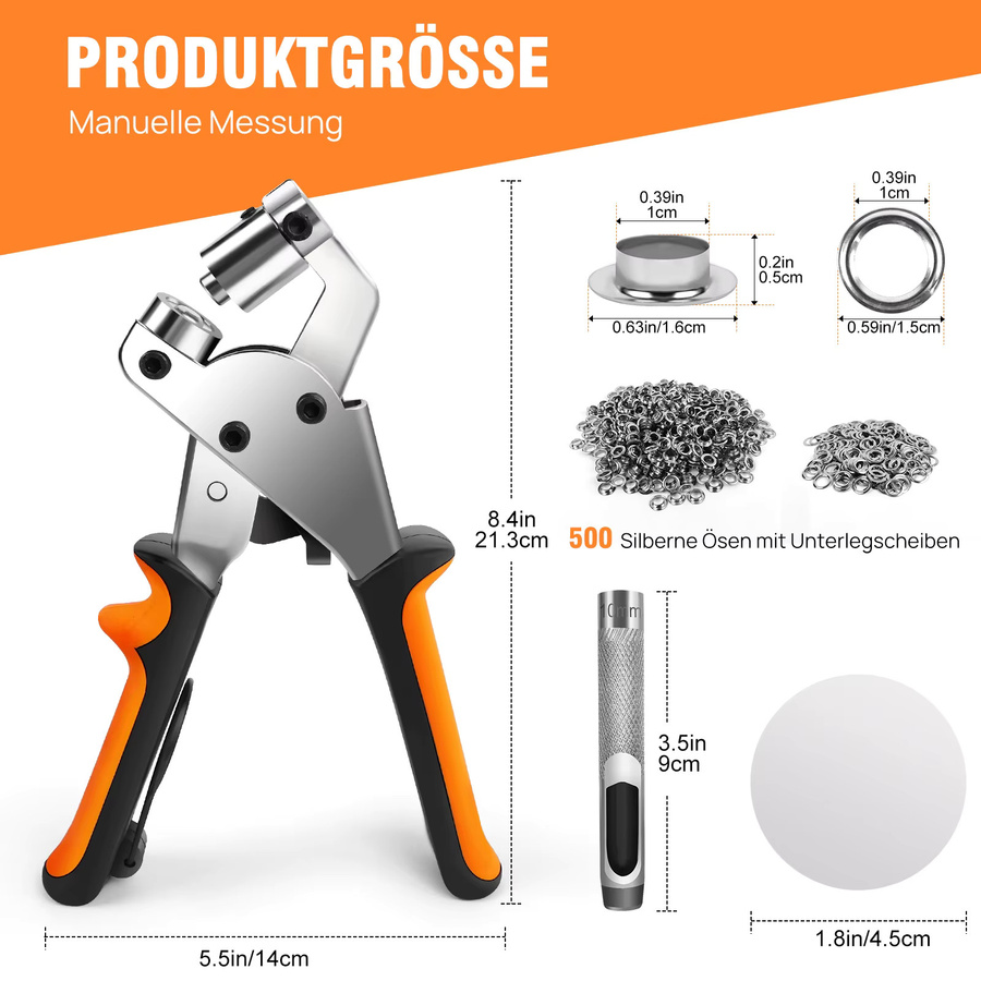 Nietzange und Lochzangen-Set in Silber aus Metall inklusive 500 Stück 10-mm-Nieten für Zelte, Vorhänge, Segeltuch, Leder und Textilien - Bild 2