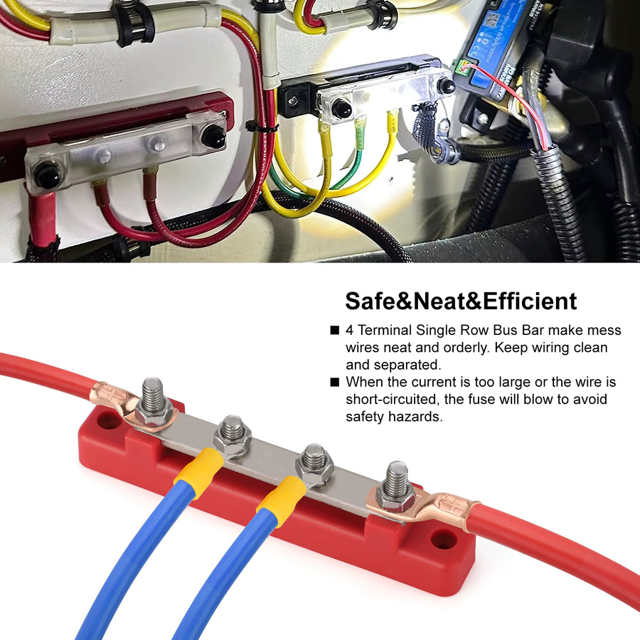 Auto Stromverteilerleiste 48V 150A mit M6 Anschlussblock und Abdeckung in Schwarz und Rot - Bild 3