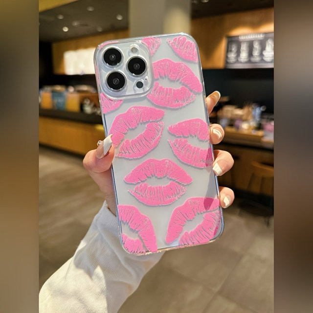 Transparente TPU-Handyhülle mit rosa Lippendruckmuster für iPhone 11 bis iPhone 17 Pro Max - Bild 1