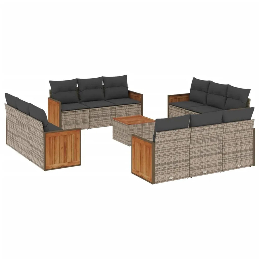 vidaXL 13-teilige Garten-Sofagarnitur aus Polyrattan in Grau mit Kissen und Tisch - Bild 2