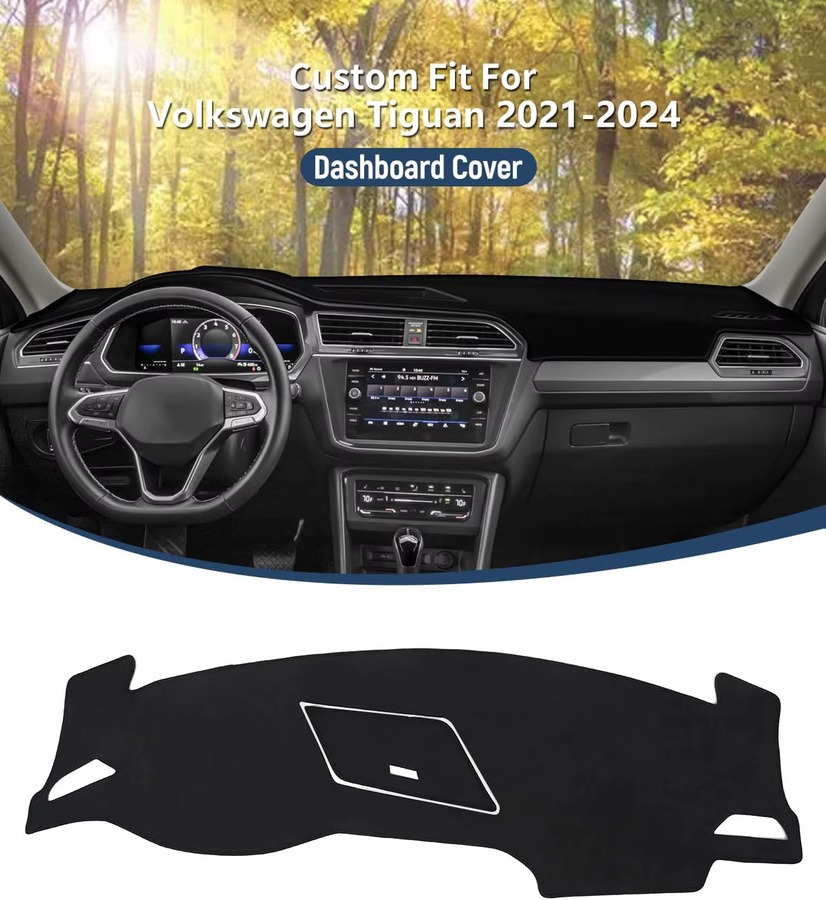 Armaturenbrett-Abdeckung für Volkswagen Tiguan 2018–2024 aus schwarzem Flanell als UV-Sonnenschutz Matte - Bild 3