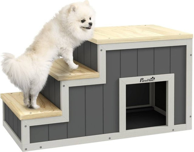 PawHut Hundetreppe und Katzentreppe aus Holz in Natur, rutschfest, B/H/L: 38,5 x 79 x 45 cm - Bild 1