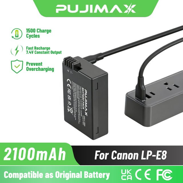 PUJIMAX LP-E8 Kamera-Akku mit 2100mAh und Typ-C-Eingang in Schwarz für Canon EOS 550D, 600D, 650D, 700D, Rebel T2i, T3i, T4i, T5i, Kiss X4, X5 - Bild 1