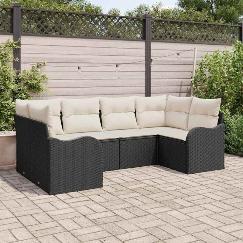 vidaxl Garten-Sofa-Set aus Poly-Rattan mit 6 Kissen in Schwarz - Bild 1
