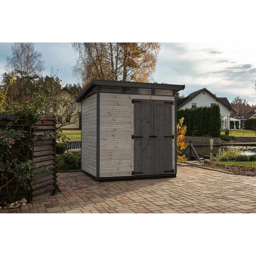 UPYARD Holz-Gartenhaus Strongbox L Grau mit Pultdach und Boden, B/T/H: 190 x 225 x 76 cm - Bild 2