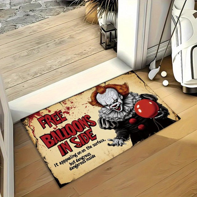 Halloween Fußmatte mit Pennywise Clown Motiv, Anti-Rutsch Druckteppich für Eingang, Küche oder Wohnzimmer, B/T: 50 x 30 cm - Bild 1