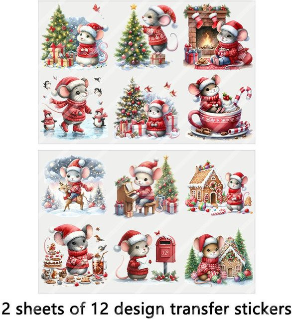 2 Stück Binchi Outdoor Product Weihnachtsmaus DIY UV DTF Transferaufkleber für Becher und Gläser, Mehrfarbig - Bild 1