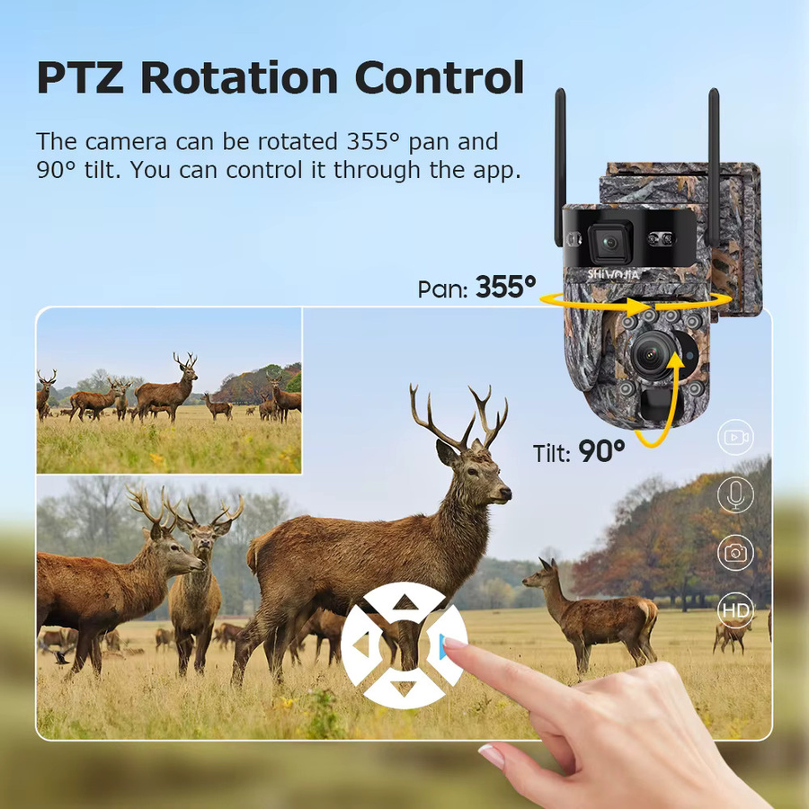 SHIWOJIA 4G Solar Überwachungskamera mit 12 MP, 50X Zoom und 360 Grad Sicht in Camouflage Design - Bild 5