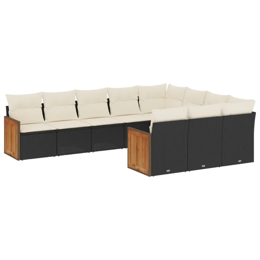vidaXL 10-tlg. Garten-Sofagarnitur in L-Form aus schwarzem PE-Rattan mit Polsterkissen - Bild 2
