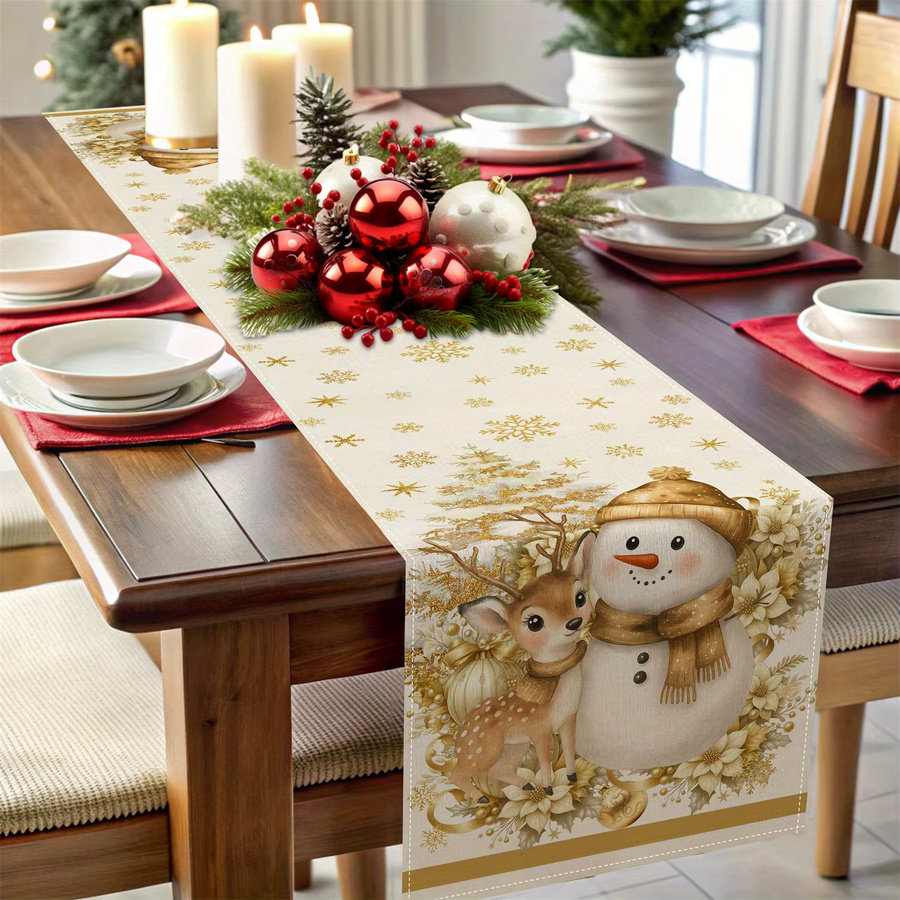 VIKAMA Weihnachts-Tischläufer mit Schneemann und Rentier, Mehrfarbig, B/H: 183 x 33 cm - Bild 2
