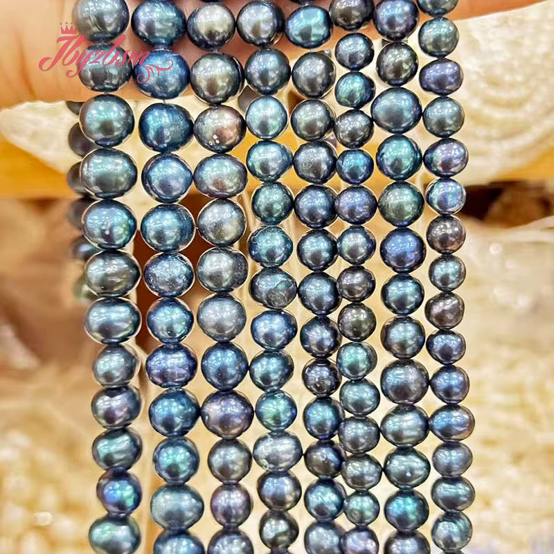 Süßwasserperlen, schwarz, 6-9 mm, 15 Zoll, Unisex - Bild 2