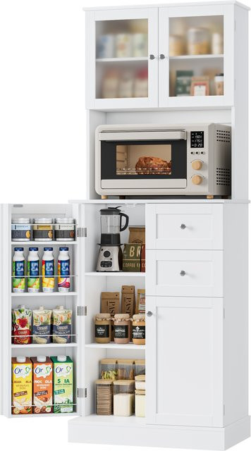 Getone Küchenschrank in Weiß, moderner Buffetschrank mit 2 Glastüren, 4 Türen und 2 Schubladen, Höhe: 182,5 cm - Bild 1