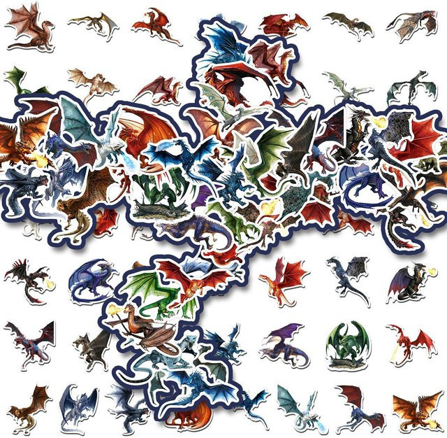 50 Stück Drachen Cartoon Graffiti Aufkleber wasserfest in Multicolour von Binchi Outdoor Product für Handy Laptop und Wasserflaschen - Bild 1