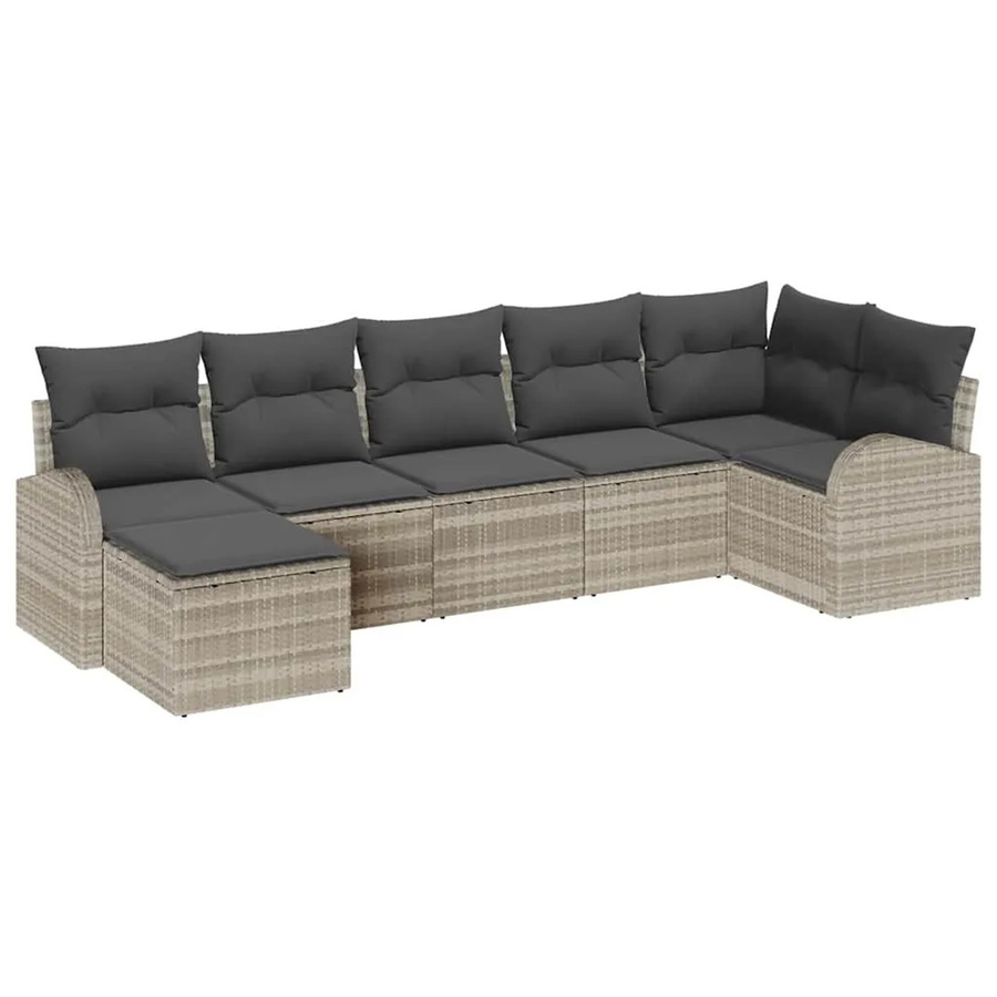 vidaXL Garten-Sofa-Set aus Polyrattan in Hellgrau, 7-teiliges L-Shape Lounge-Set mit Kissen für Garten, Balkon und Terrasse - Bild 2