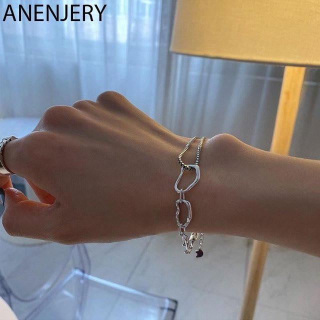 Armband 925 Sterling Silber, unregelmäßiger Kreis, Damen, grau - Bild 1