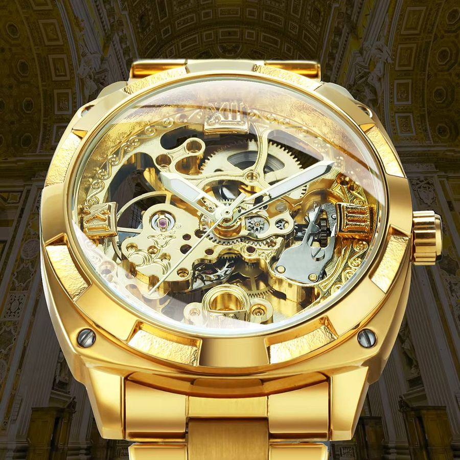 Forsining Armbanduhr, Automatik, Edelstahl, Gold, Eckig, Herren - Bild 4