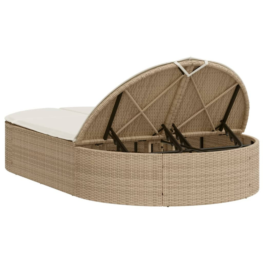 vidaXL Doppel-Sonnenliege aus Polyrattan mit verstellbarer Rückenlehne und Auflagen in Beige/Cremeweiß - Bild 3
