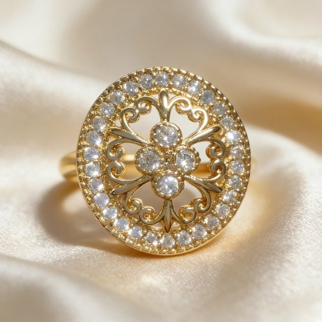 Huitan Ring, goldfarben, Zirkonia, Damen, Verlobung - Bild 1