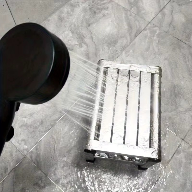 LIUSHADUOLA Quadratischer Hocker aus Edelstahl in Silber, rutschfester Metall-Fußhocker für Badezimmer und Zuhause - Bild 4