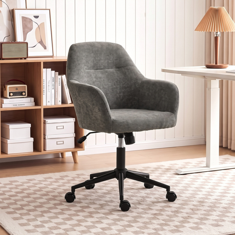 HOMCOM Ergonomischer Bürostuhl aus Chenille in Grau mit Höhenverstellung, Wippfunktion und 360-Grad-Drehung, B/T/H: 58 x 41 x 42,5 cm - Bild 2