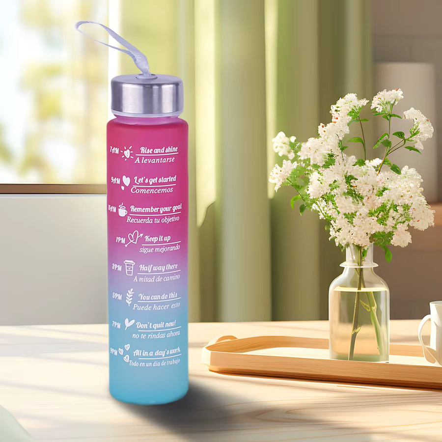 WIFEFUN Wasserflasche mit Zeitmarkierung, BPA-frei und auslaufsicher, 300 ml, Farben: Blau, Gelb, Mehrfarbig - Bild 5