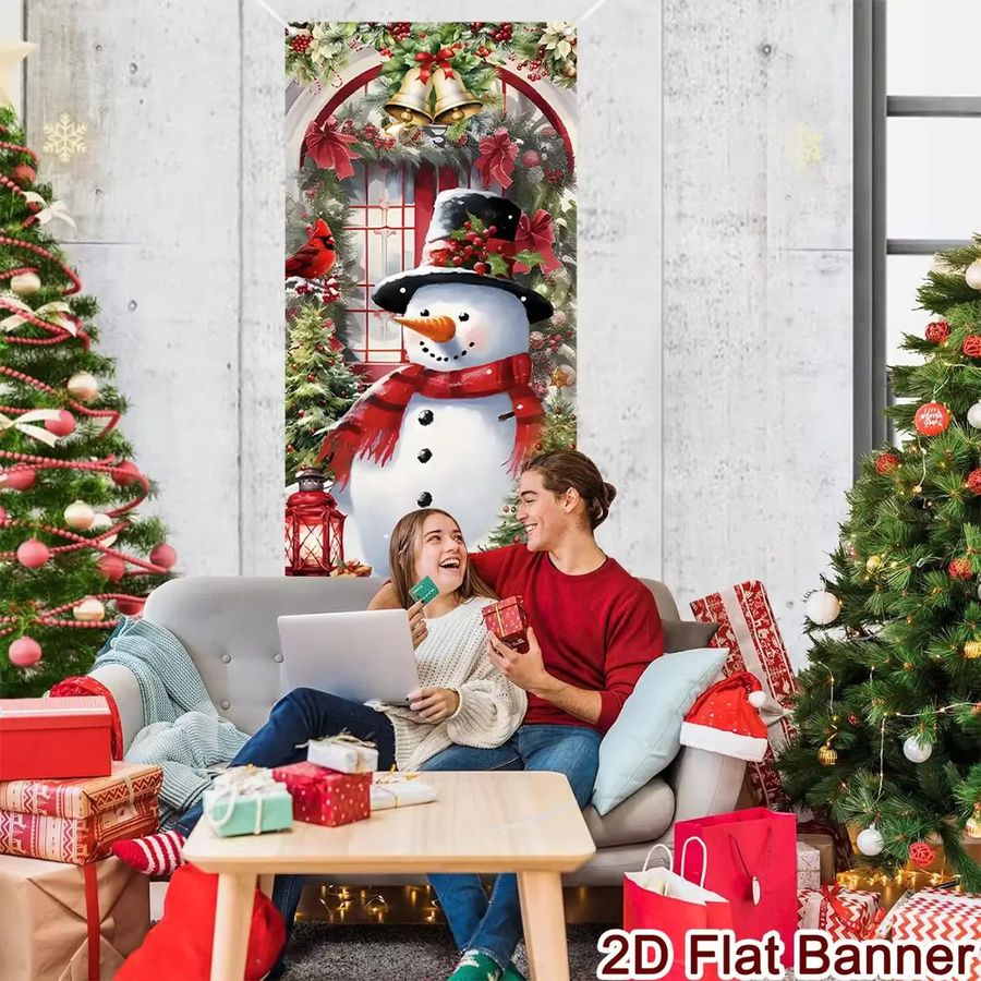 VIKAMA Weihnachts-Türbanner in Rot als hängendes Schild für Veranda und Party-Dekoration - Bild 2
