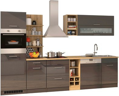 Küchenzeile Held Möbel Mailand in Grau Hochglanz mit Elektrogeräten, Breite: 310 cm, Tiefe: 60 cm, Höhe: 200 cm - Bild 2
