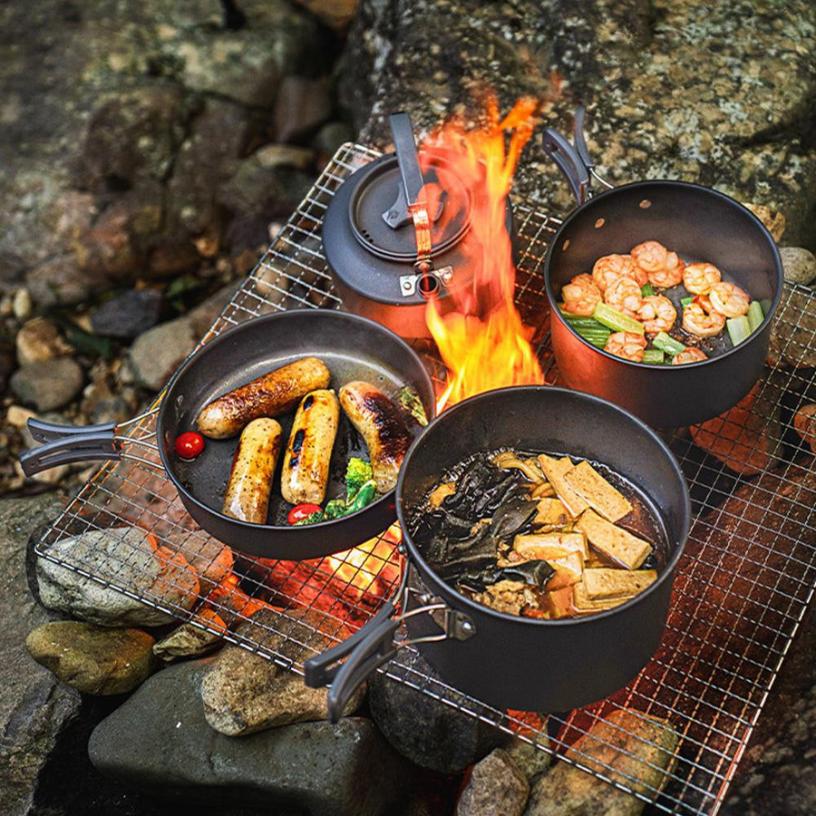 KaiSai Camping Kochtopf aus Aluminiumlegierung mit Klappgriff in Schwarz - Bild 4