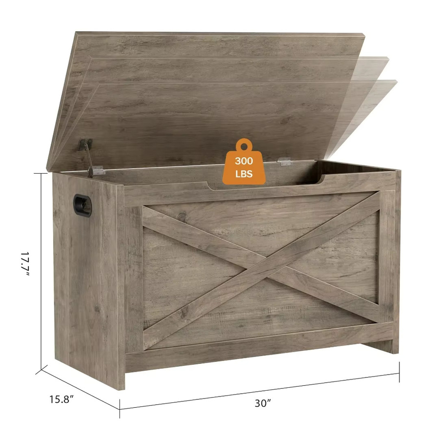 GarveeHome Moderne Farmhaus Holz-Aufbewahrungstruhe mit Sitzbank in Weiß, Organizer-Kommode für Eingangsbereich, Schlafzimmer oder Wohnzimmer mit Sicherheits-Scharnier, Höhe: 76,2 cm - Bild 2
