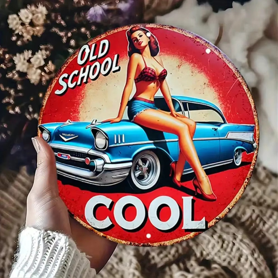 CIFBUY Vintage Metall-Wandkunst Retro Pin-Up-Girl Schild, Mehrfarbig, Breite: 20,32 cm, Höhe: 20,32 cm - Bild 4