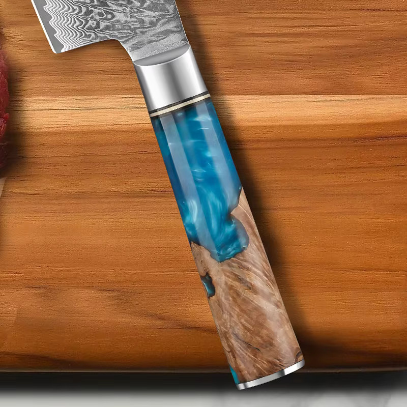 Baovim Profi Küchenmesserset aus Damaststahl mit blauem Harz-Holzgriff, 1–6 Stück - Bild 4
