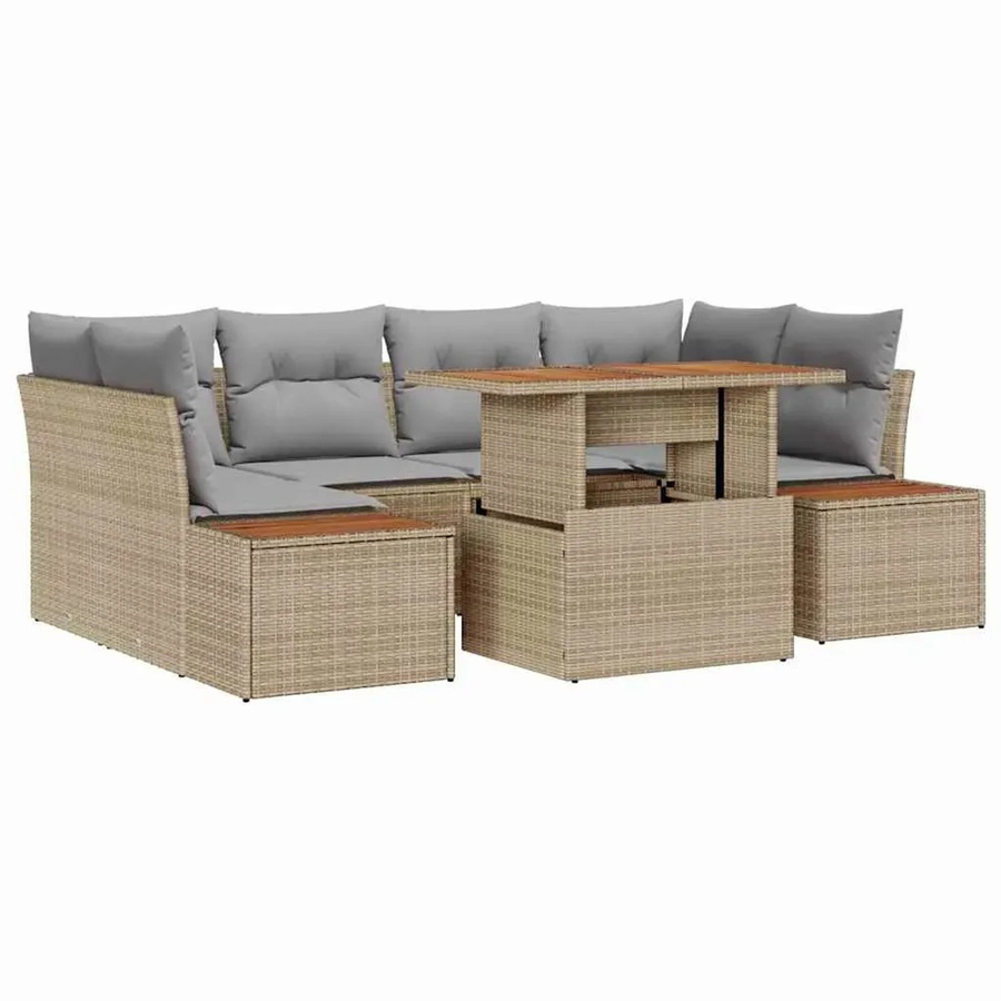 vidaXL Garten-Sofa-Set aus Poly Rattan in Beige mit Speicherfunktion, 7-teilig - Bild 2