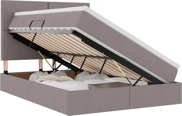 vidaXL Bett mit Kopfteil und LED-Lichtleisten in Taupe, inklusive USB-Ladeport und integrierter Leselampe, B/T/H: 144 x 203 x 88 cm - Bild 1