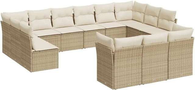 vidaXL 13-tlg. Garten-Sofagarnitur in U-Form aus Poly Rattan und pulverbeschichtetem Stahl mit Kissen in Beige/Cremeweiß - Bild 1