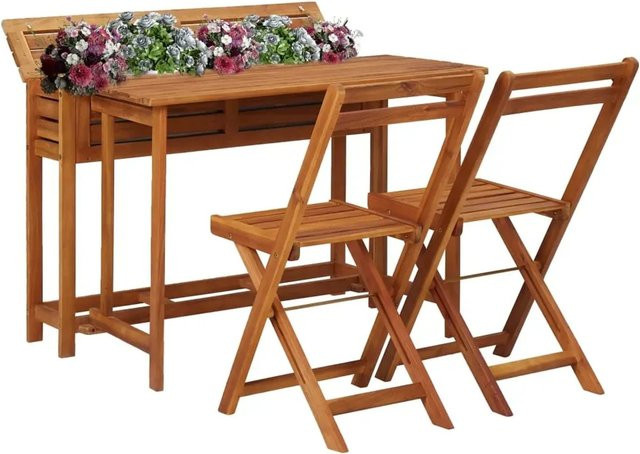 vidaXL Gartentisch Set aus Akazienholz mit Hochbeet und 2 Stühlen, Braun, B/T/H: 100 x 72 x 65,5 cm - Bild 1