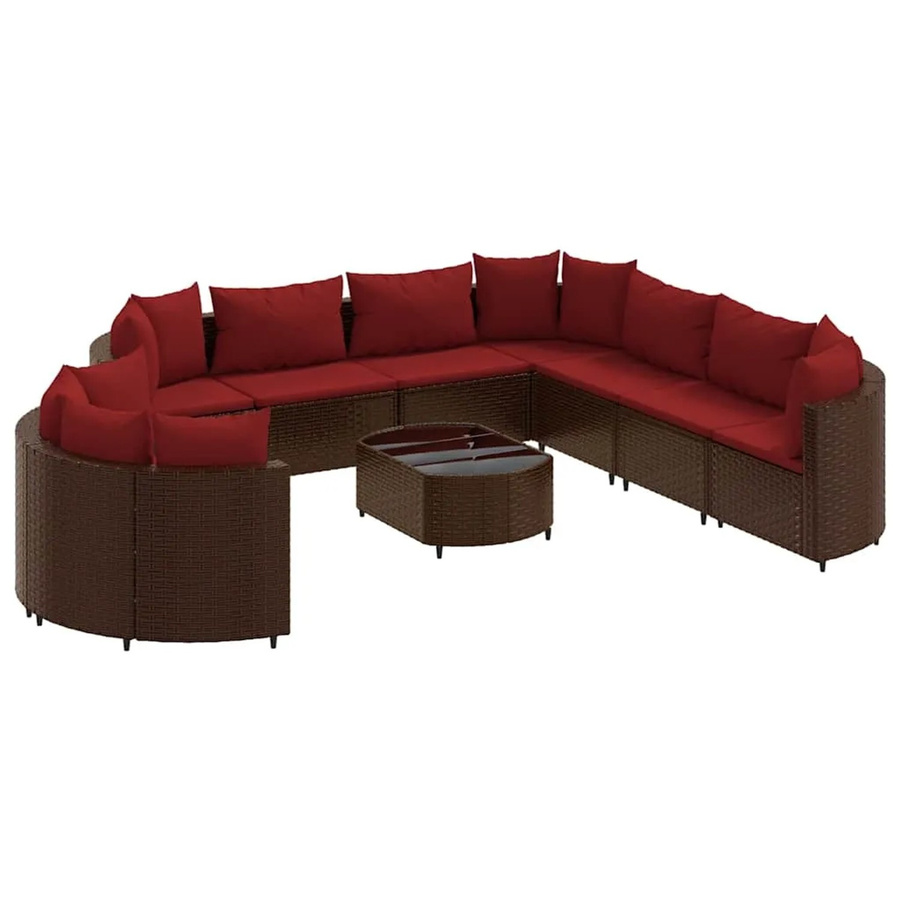 vidaXL 10-tlg. Garten-Sofagarnitur in L-Form mit Kissen und Couchtisch, Braun, Poly-Rattan mit Metallgestell - Bild 2