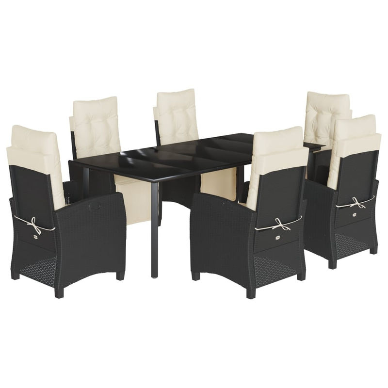 Vidaxl Gartenmöbel-Set aus Polyrattan mit Kissen und Glastisch, 7-teilig, Schwarz - Bild 3