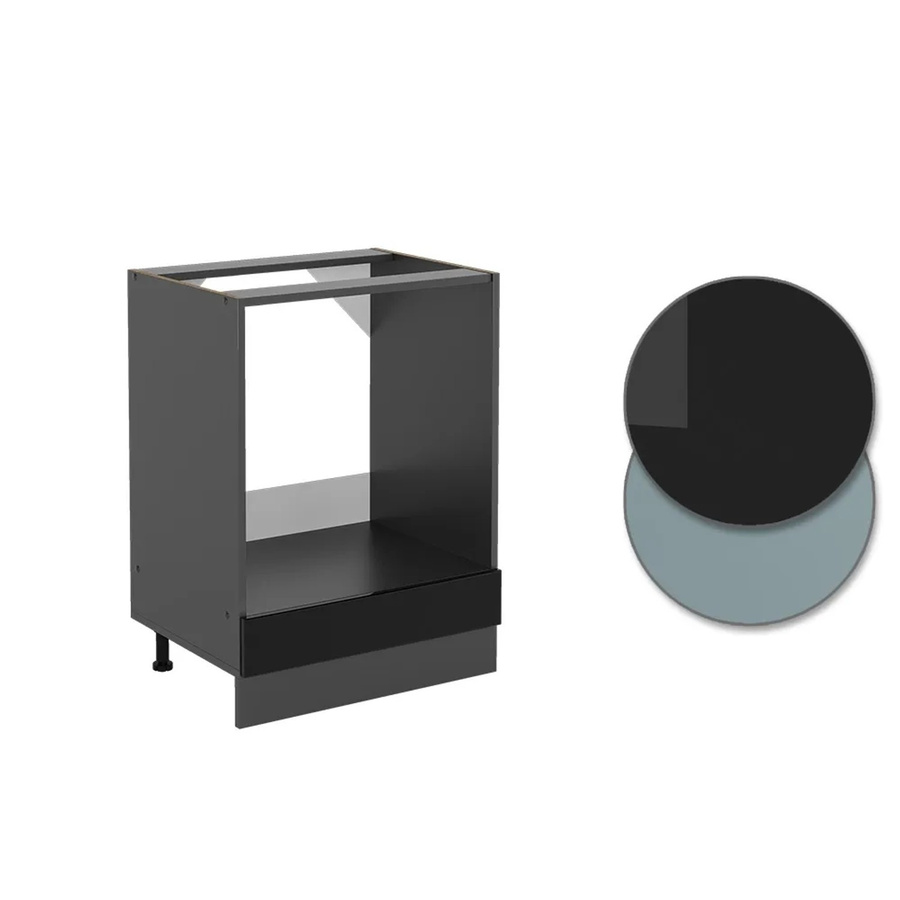 Vicco R-Line Herdbauschrank in Schwarz Hochglanz und Anthrazit mit Eiche-Optik, Breite: 60 cm, Höhe: 81,6 cm, Tiefe: 60 cm - Bild 2