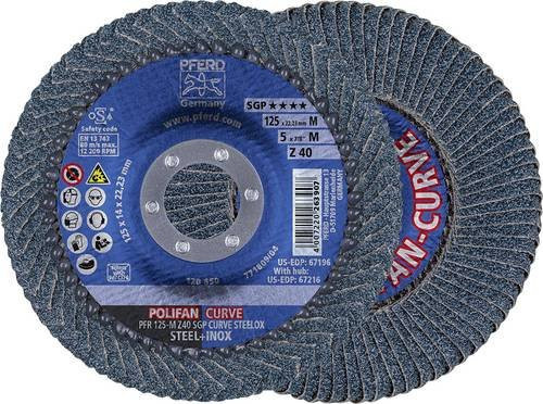 PFERD Polifan Curve Fächerschleifscheibe Steelox für Stahl und Edelstahl, Farbe Blau, Durchmesser: 125 mm, Bohrungs-Ø: 22,23 mm, Körnung: 40 - Bild 1