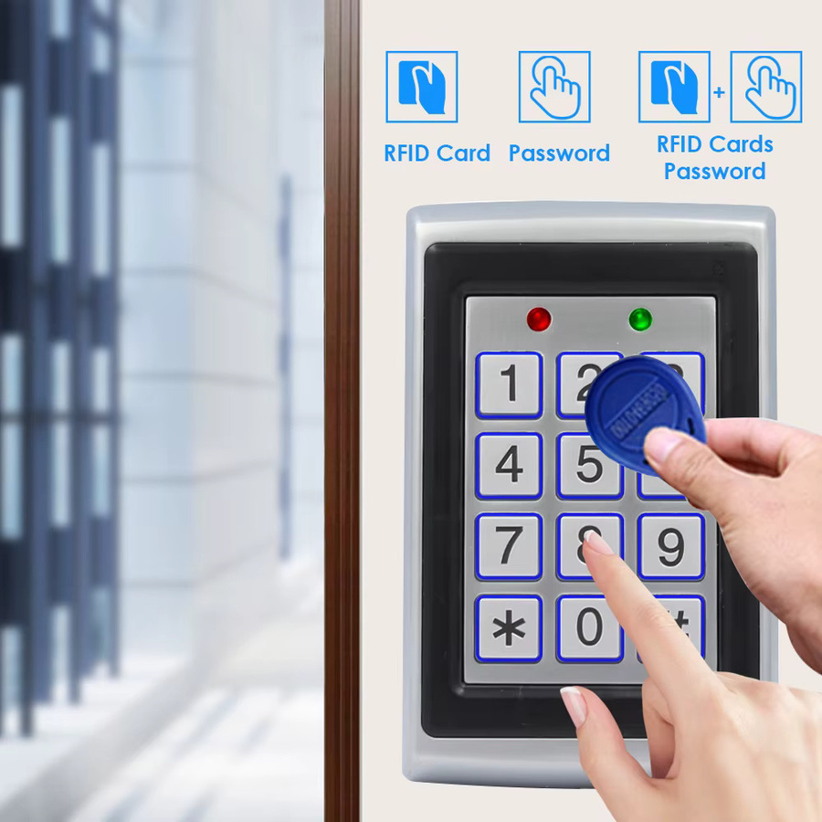 Asia-Teco RFID Metall Zugangskontrolle mit Tastatur und EM Kartenleser, 125 KHz, 2000 Benutzer, Farbe: Silber/Weiß - Bild 2