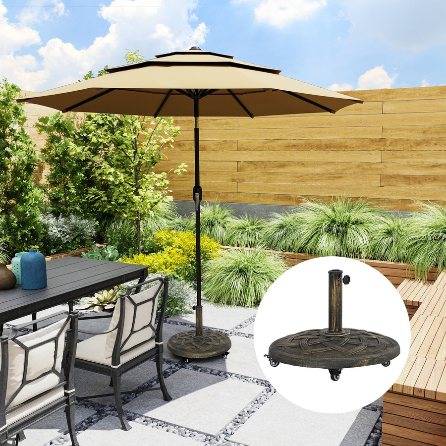 Outsunny Sonnenschirmständer aus Beton mit Rollen in Bronze, runder Schirmhalter mit Flechtmotiv für Rohrdurchmesser 34 mm, 38 mm und 48 mm, Farbe: Braun - Bild 2