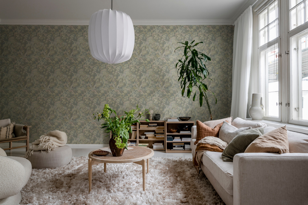 Rebel Walls Tapete Blooming Park in Pastellgrün mit floralem Vintage-Design und botanischem Motiv aus Vlies - Bild 1